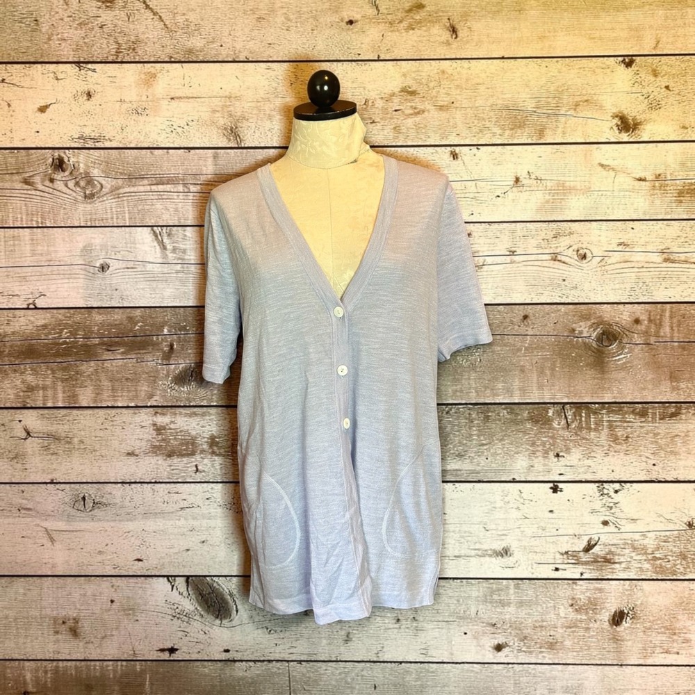 J. Jill Womens Light Blue Linen Blend Short Sleeve Button Front Cardigan Sz S